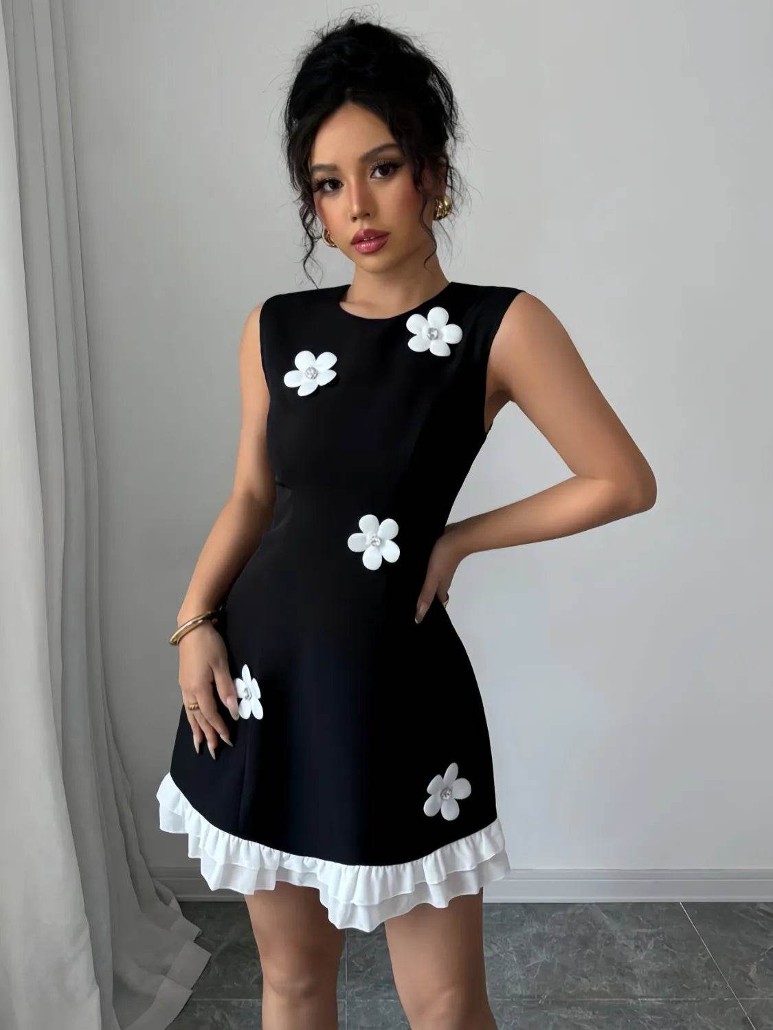 Flower Round Neck Sleeveless Dress - Bona Fide Fashion