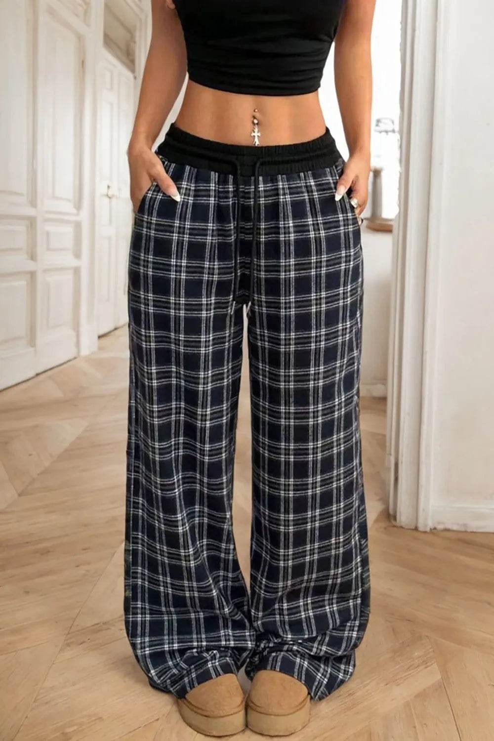 Plaid Wide Leg Pants - Bona Fide Fashion