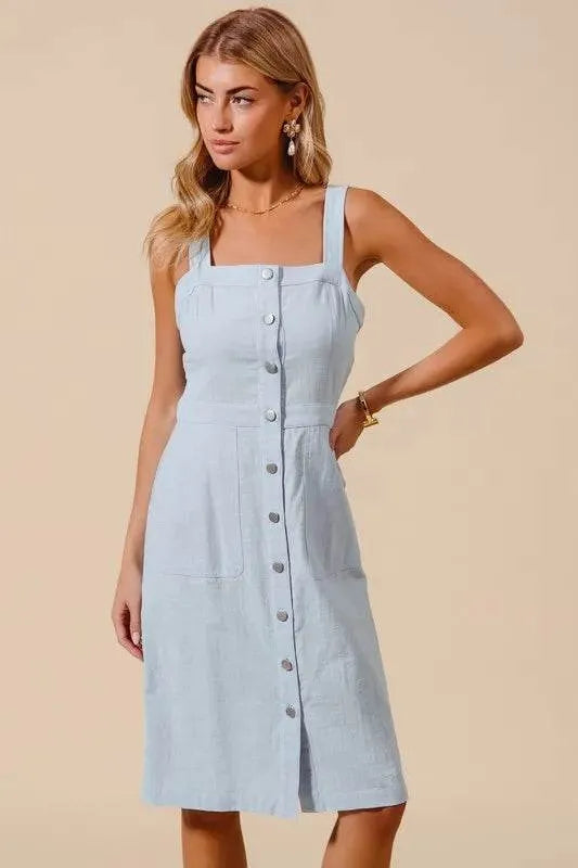 SO ME Button Down Pocket Front Pinafore Dress - Bona Fide Fashion