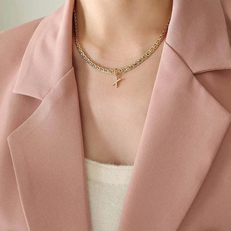 Brass Inlaid Zircon Letter Pendant Necklace – Personalized Shine | Bona Fide Fashion - Bona Fide Fashion