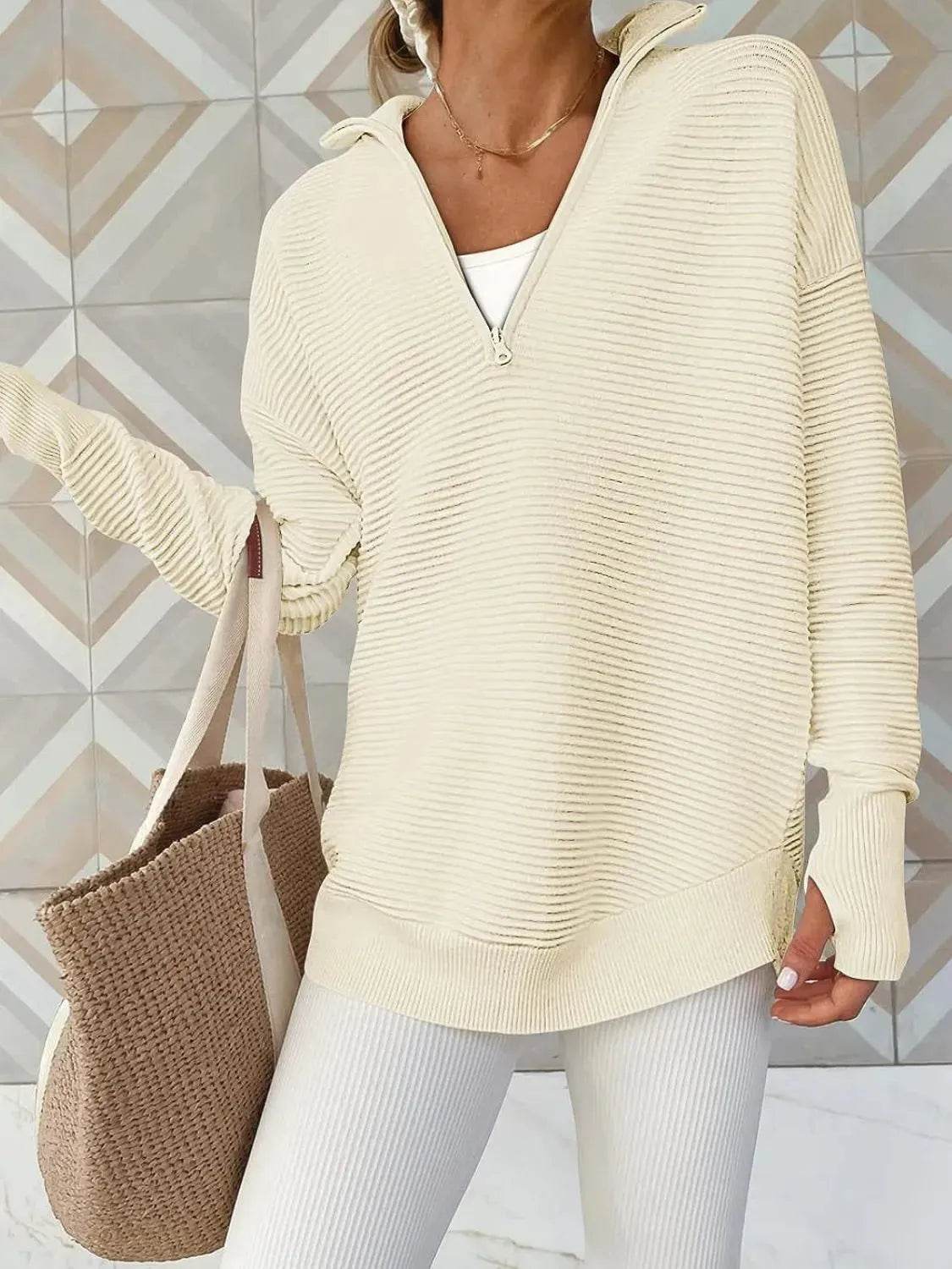 Half Zip Long Sleeve Knit Top - Bona Fide Fashion