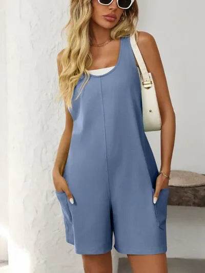 Mandy Pocketed Racerback Wide Strap Romper - Bona Fide Fashion