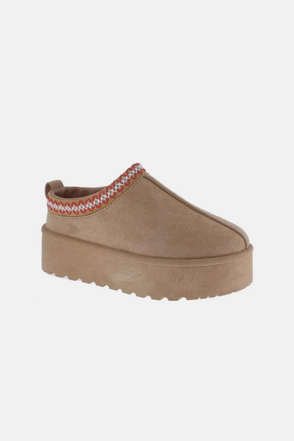 Weeboo Platform Embroidered Trim Slip-On Boots - Bona Fide Fashion
