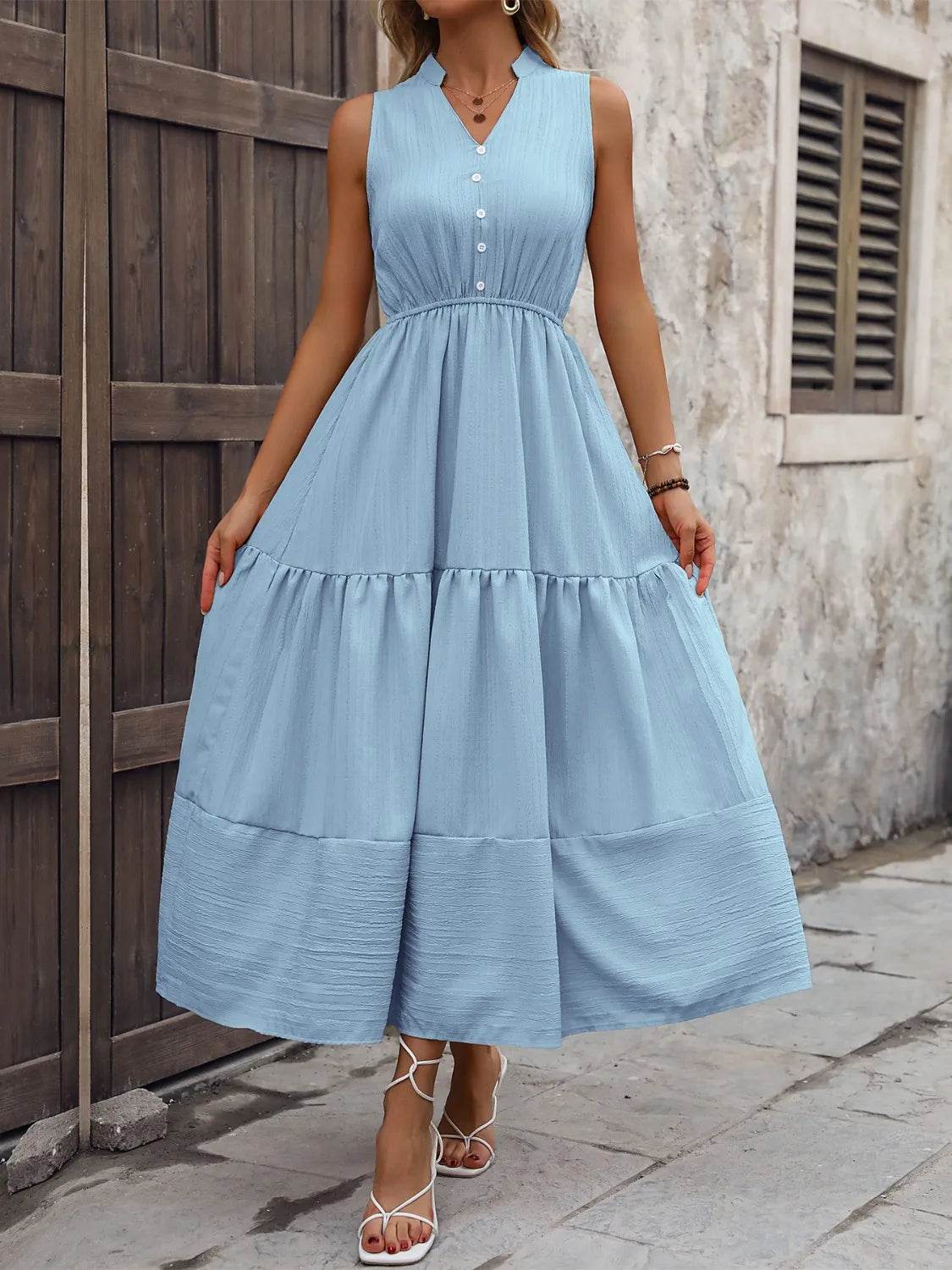 Notched Sleeveless Maxi Tank Dress - Bona Fide Fashion