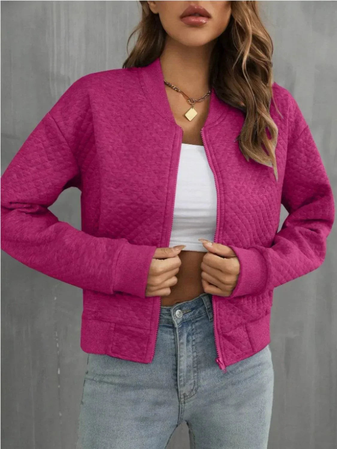 Zip Up Long Sleeve Jacket - Bona Fide Fashion