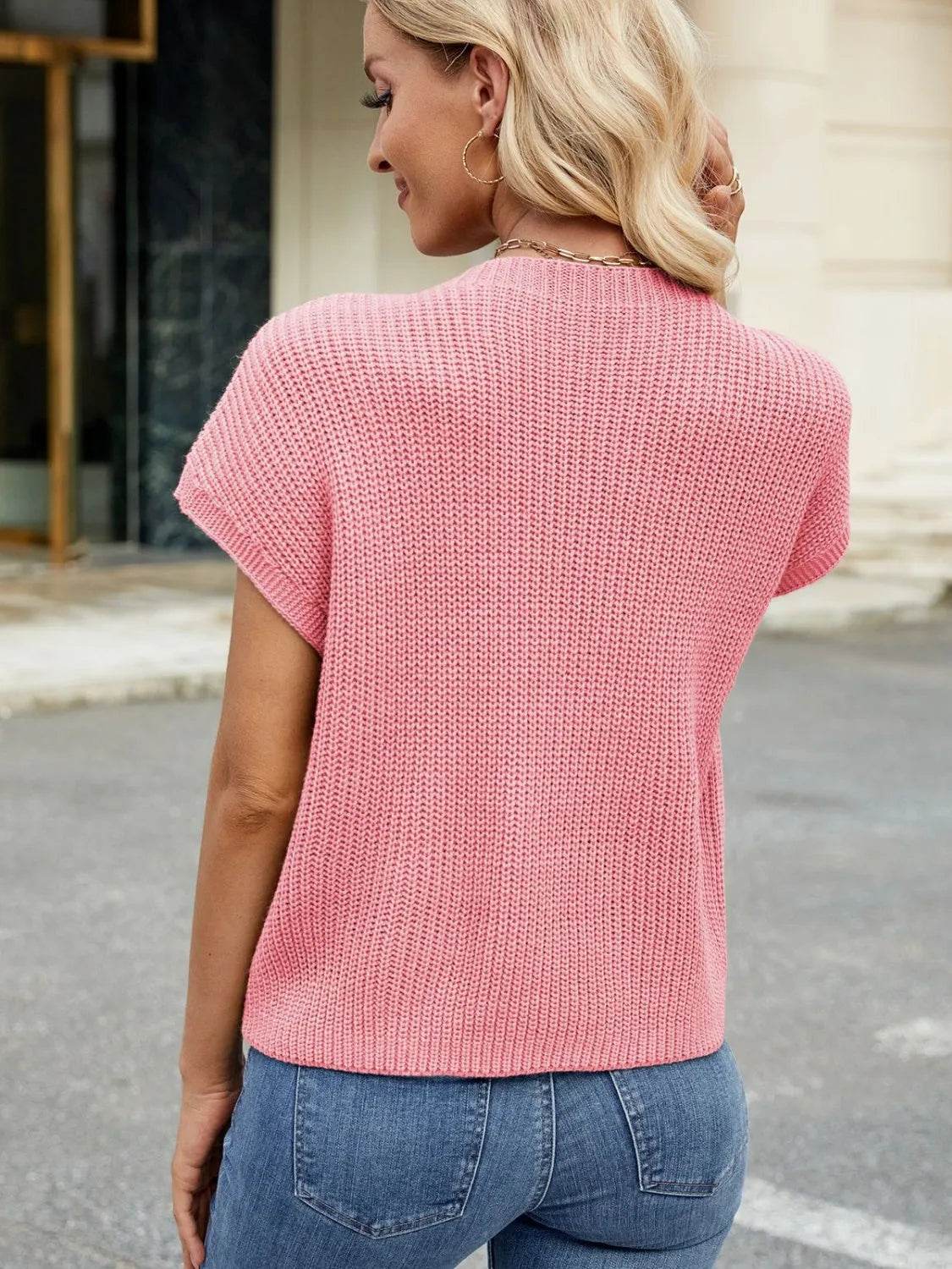 Round Neck Short Sleeve Sweater - Bona Fide Fashion