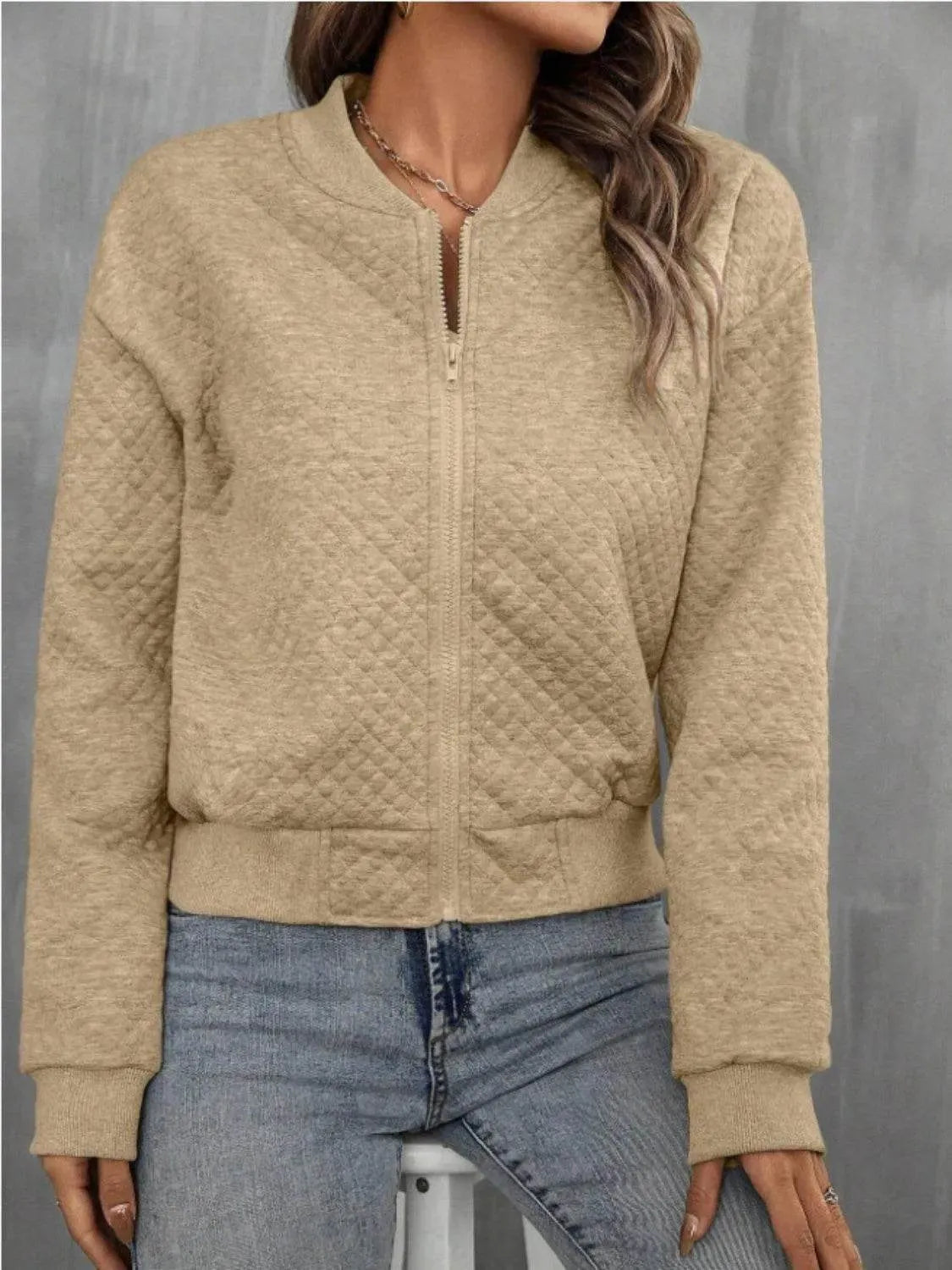 Zip Up Long Sleeve Jacket - Bona Fide Fashion