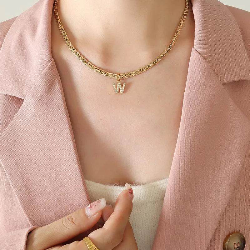 Brass Inlaid Zircon Letter Pendant Necklace – Personalized Shine | Bona Fide Fashion - Bona Fide Fashion