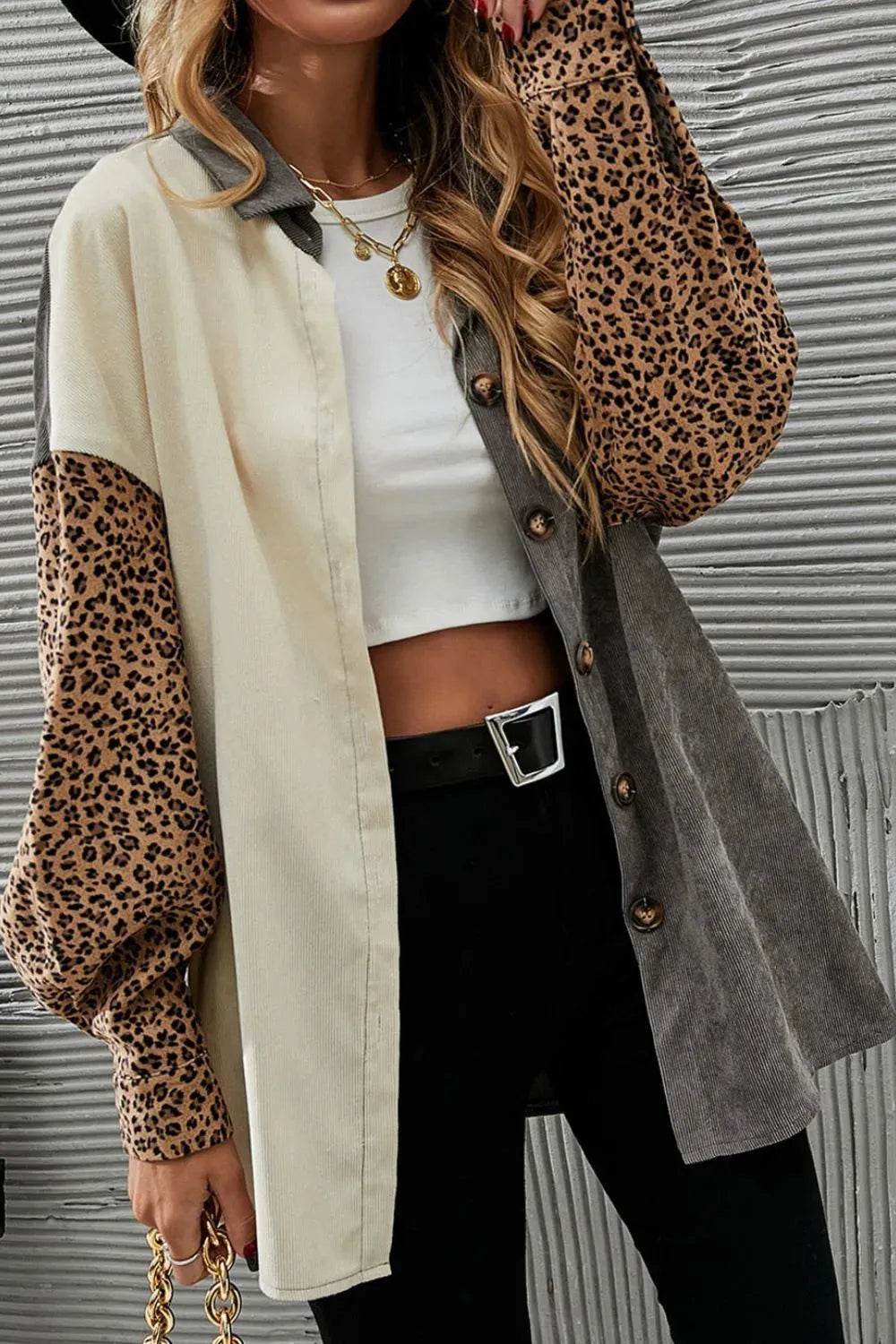 Leopard Button Up Drop Shoulder Jacket - Bona Fide Fashion