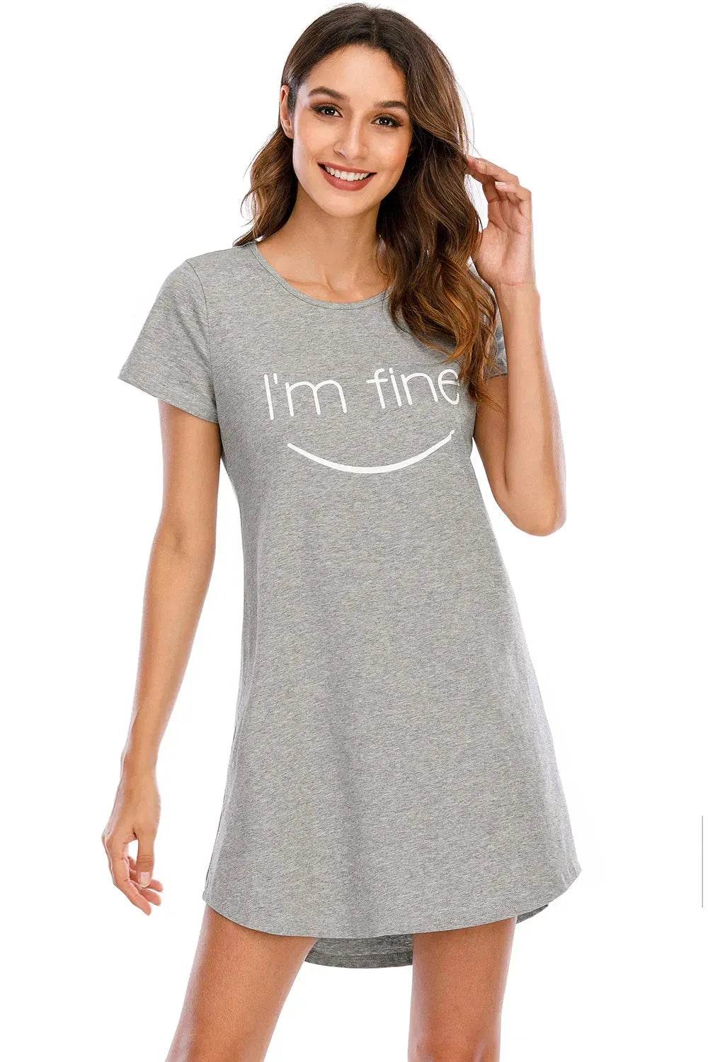 Graphic Round Neck Short Sleeve Lounge Dress - Bona Fide Fashion