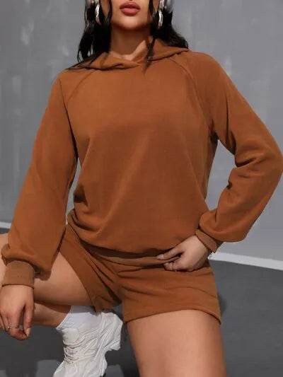 Long Sleeve Hoodie and Pocketed Shorts Set - Bona Fide Fashion