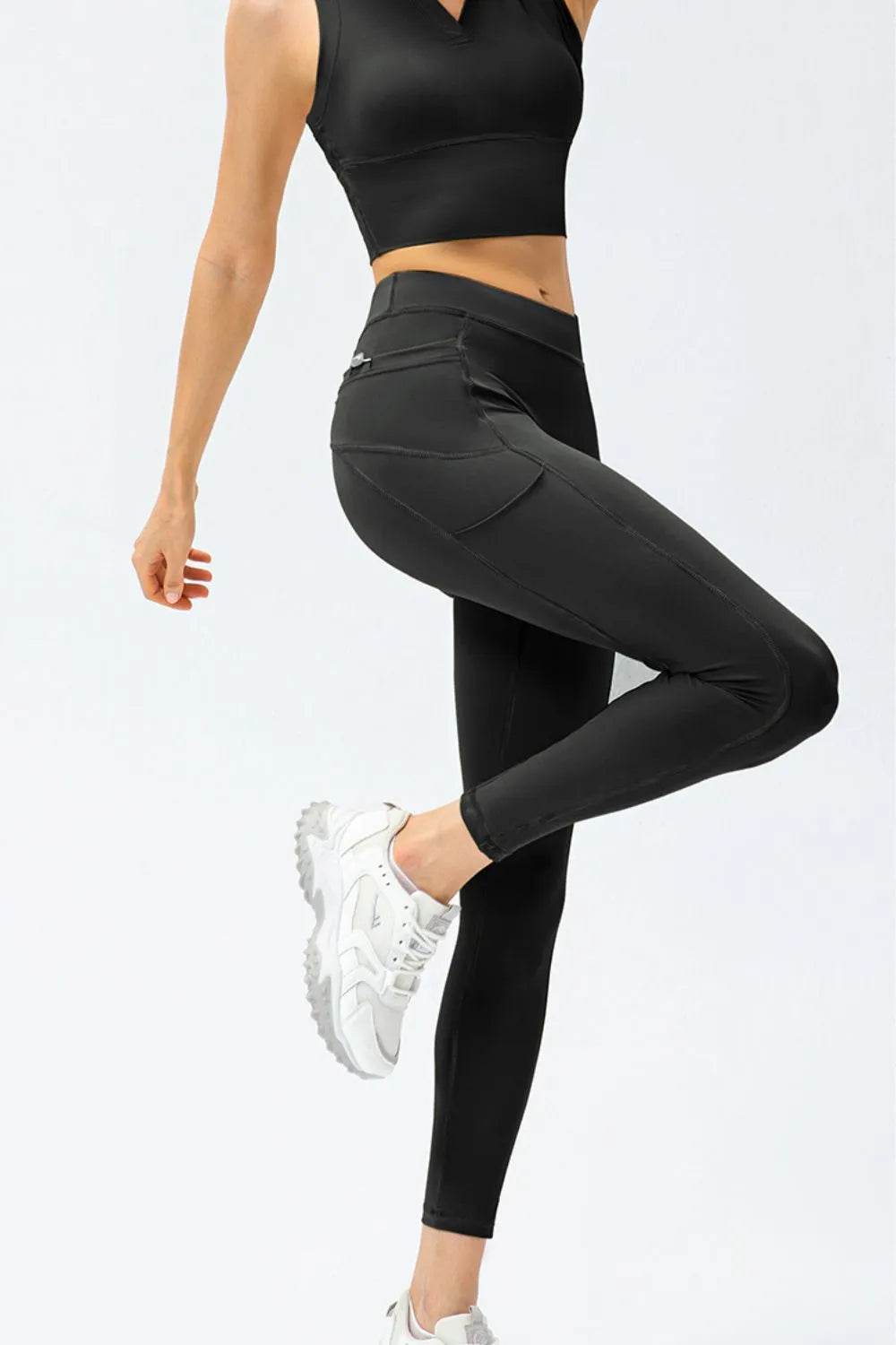 Full Size Slim Fit High Waist Long Sports Pants with Pockets - Bona Fide Fashion