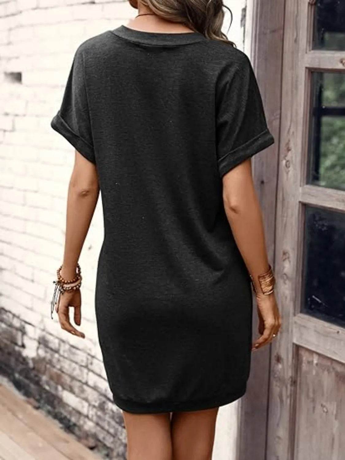 V-Neck Short Sleeve Mini Tee Dress - Bona Fide Fashion