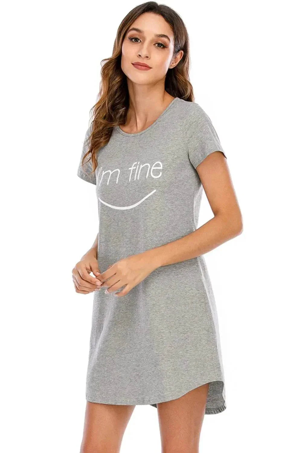 Graphic Round Neck Short Sleeve Lounge Dress - Bona Fide Fashion