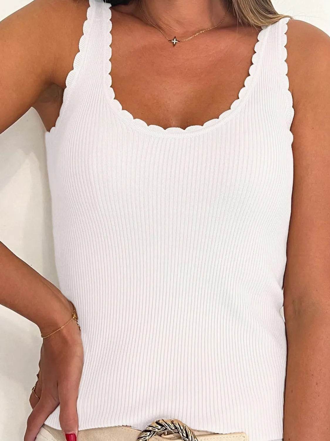 Scoop Neck Wide Strap Knit Tank - Bona Fide Fashion