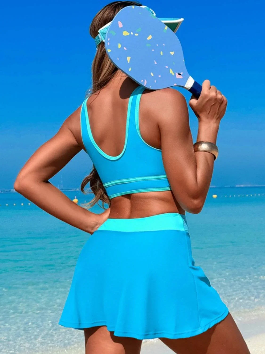 Scoop Neck Top and Skort Swim Set - Bona Fide Fashion