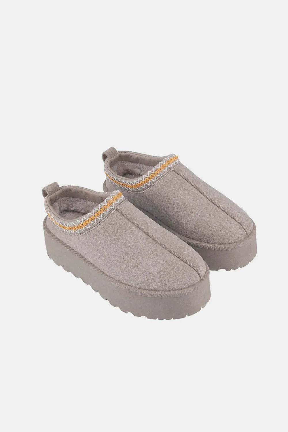 Weeboo Platform Embroidered Trim Slip-On Boots - Bona Fide Fashion