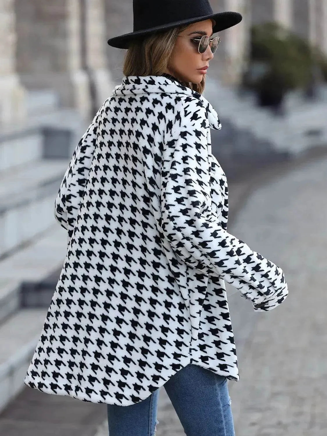 Houndstooth Button Down Jacket - Bona Fide Fashion