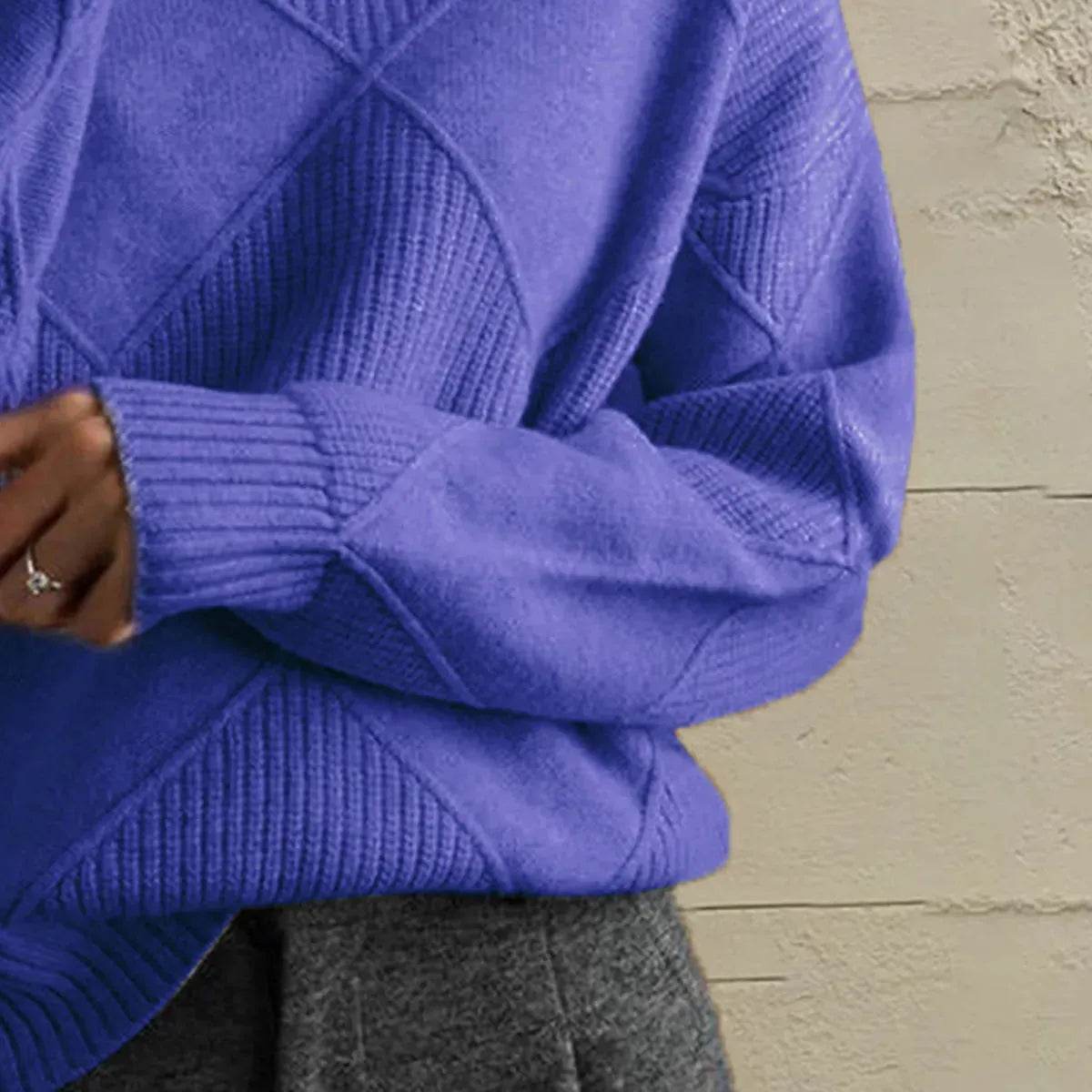 Geometric Turtleneck Long Sleeve Sweater - Bona Fide Fashion