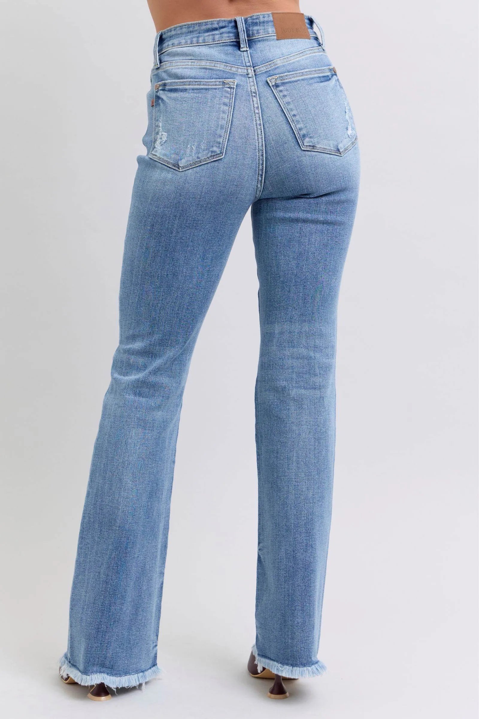 Judy Blue Full Size Raw Hem High Rise Bootcut Jeans - Bona Fide Fashion