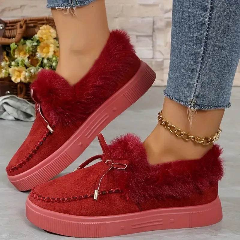 Bow Furry Round Toe Flat Slip-Ons - Bona Fide Fashion