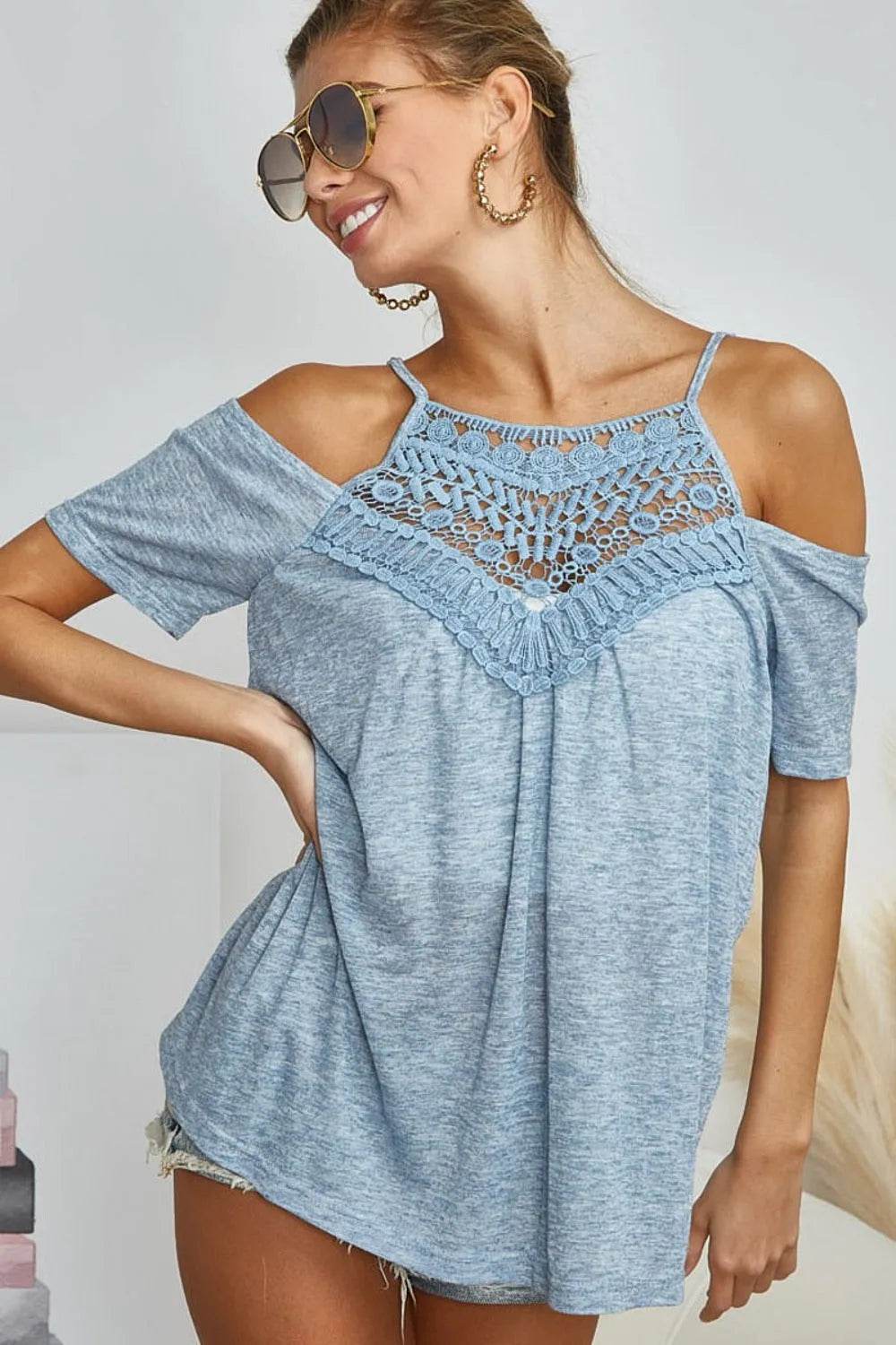 BiBi Front Crochet Lace Adjustable Strap Top - Bona Fide Fashion