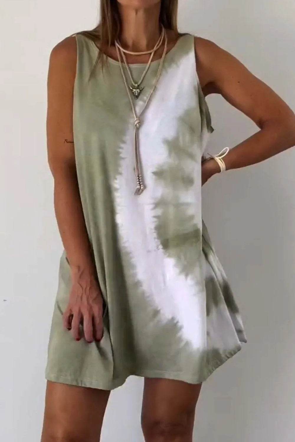 Full Size Tie-Dye Sleeveless Mini Tank Dress Plus Size - Bona Fide Fashion