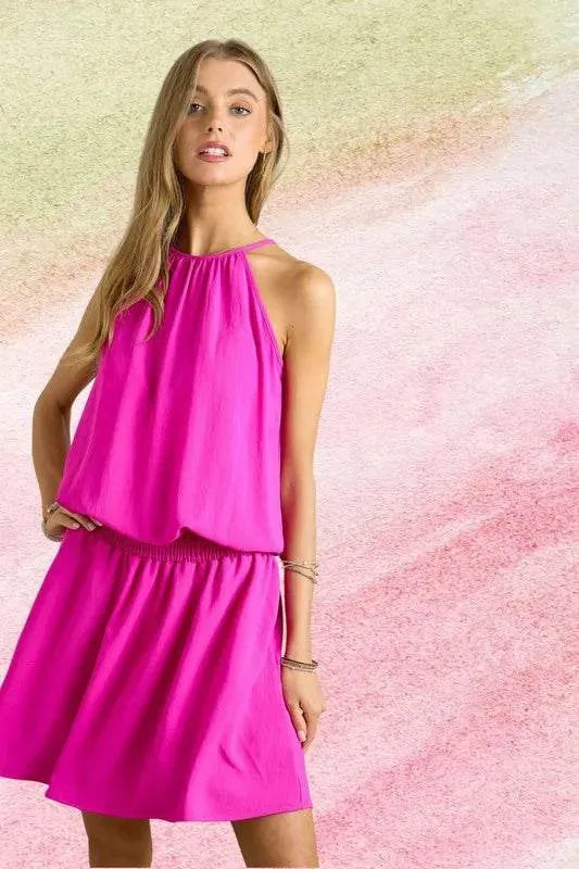 Adora Halter Neck Smocking Waist Dress – Flowy Summer Dress with Stretch Fit - Bona Fide Fashion