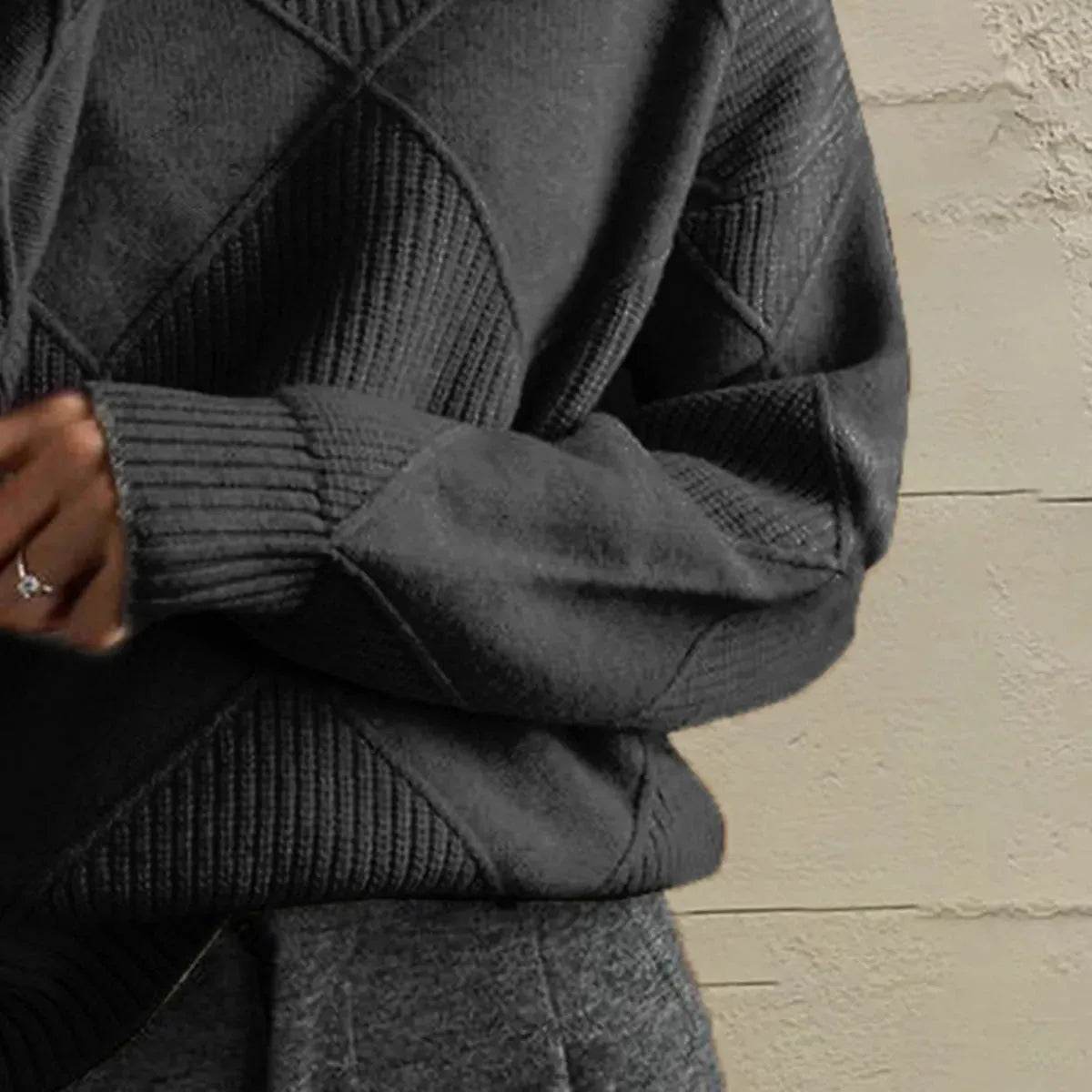 Geometric Turtleneck Long Sleeve Sweater - Bona Fide Fashion