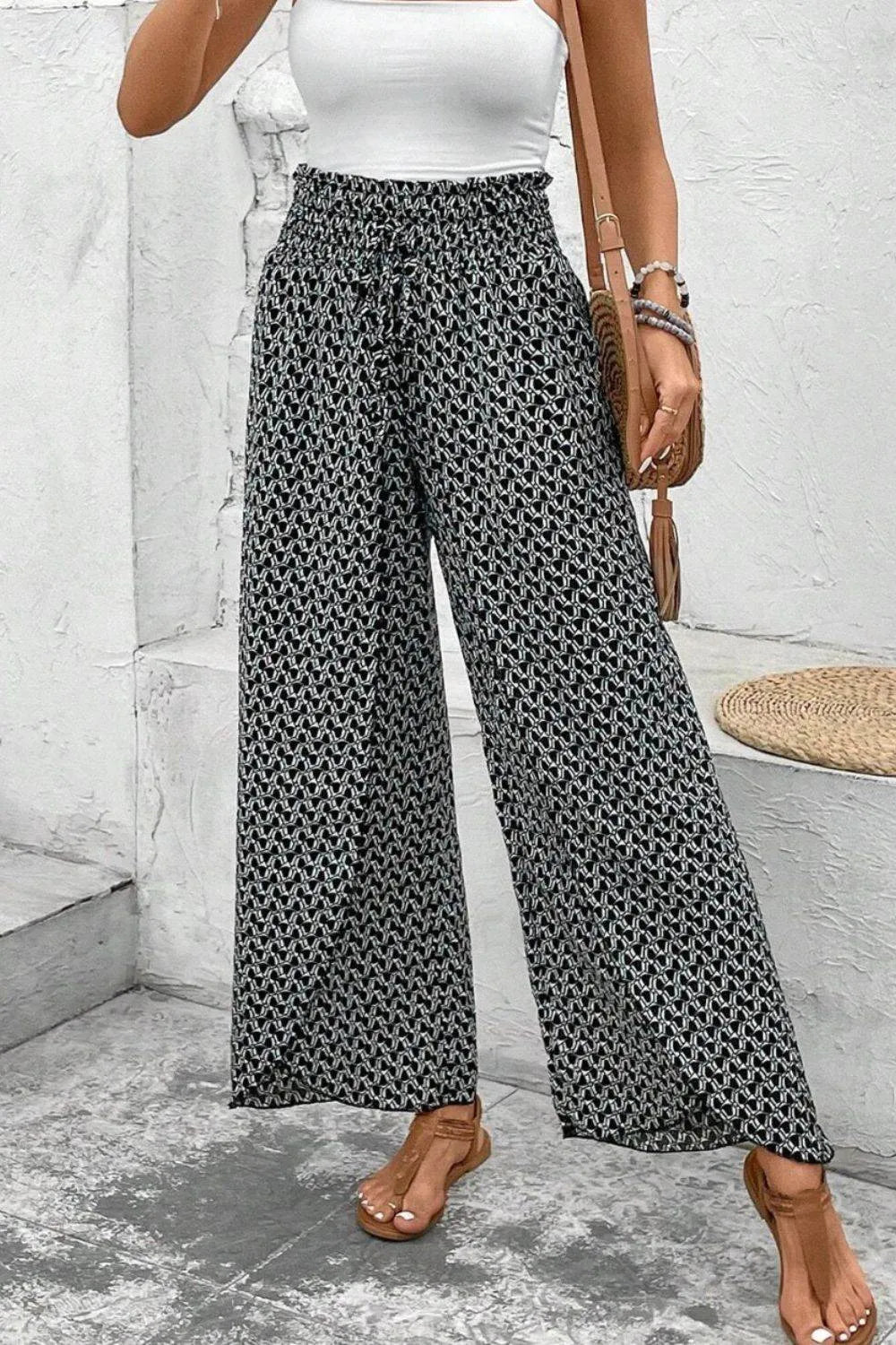 Slit Printed Wide leg Pants - Bona Fide Fashion