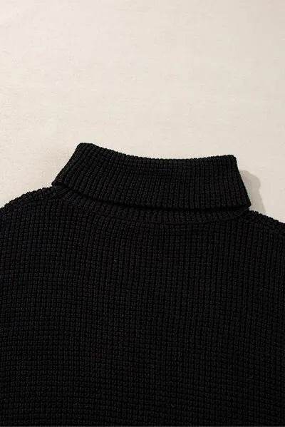 Striped & Checkered Turtleneck Dropped Shoulder Sweater - Bona Fide Fashion