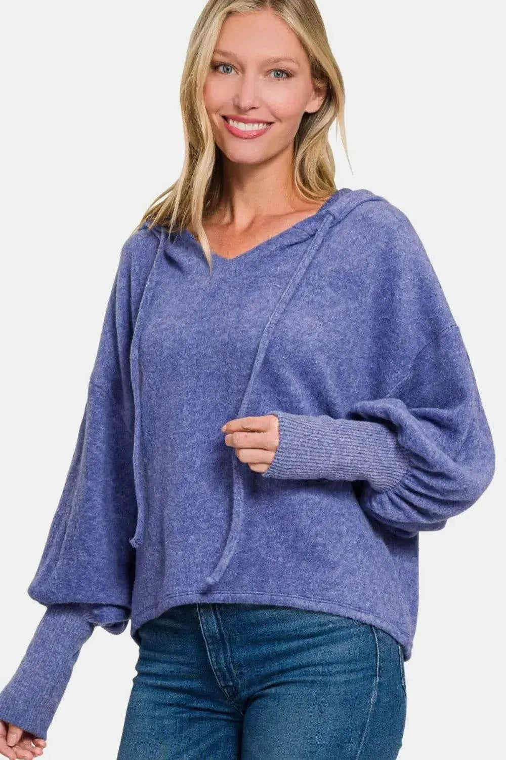 Zenana Brushed Hacci Drop Shoulder Cropped Hoodie - Bona Fide Fashion