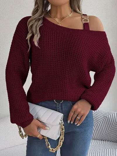 Asymmetrical Neck Long Sleeve Sweater - Bona Fide Fashion