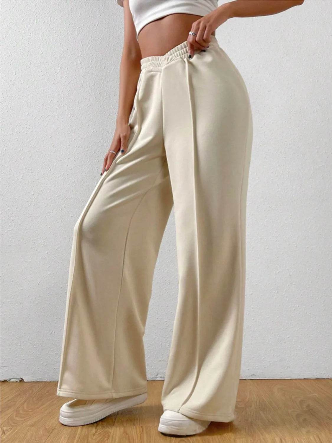 Elastic Waist Wide Leg Pants - Bona Fide Fashion