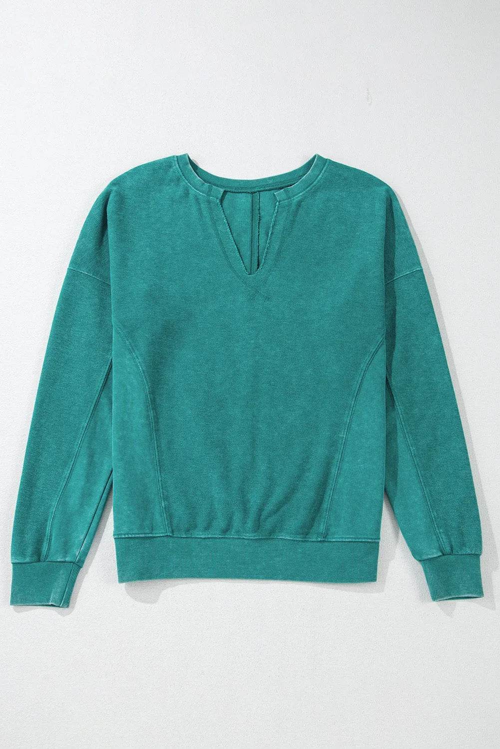 Notched Drop Shoulder Long Sleeve Sweatshirt - Bona Fide Fashion
