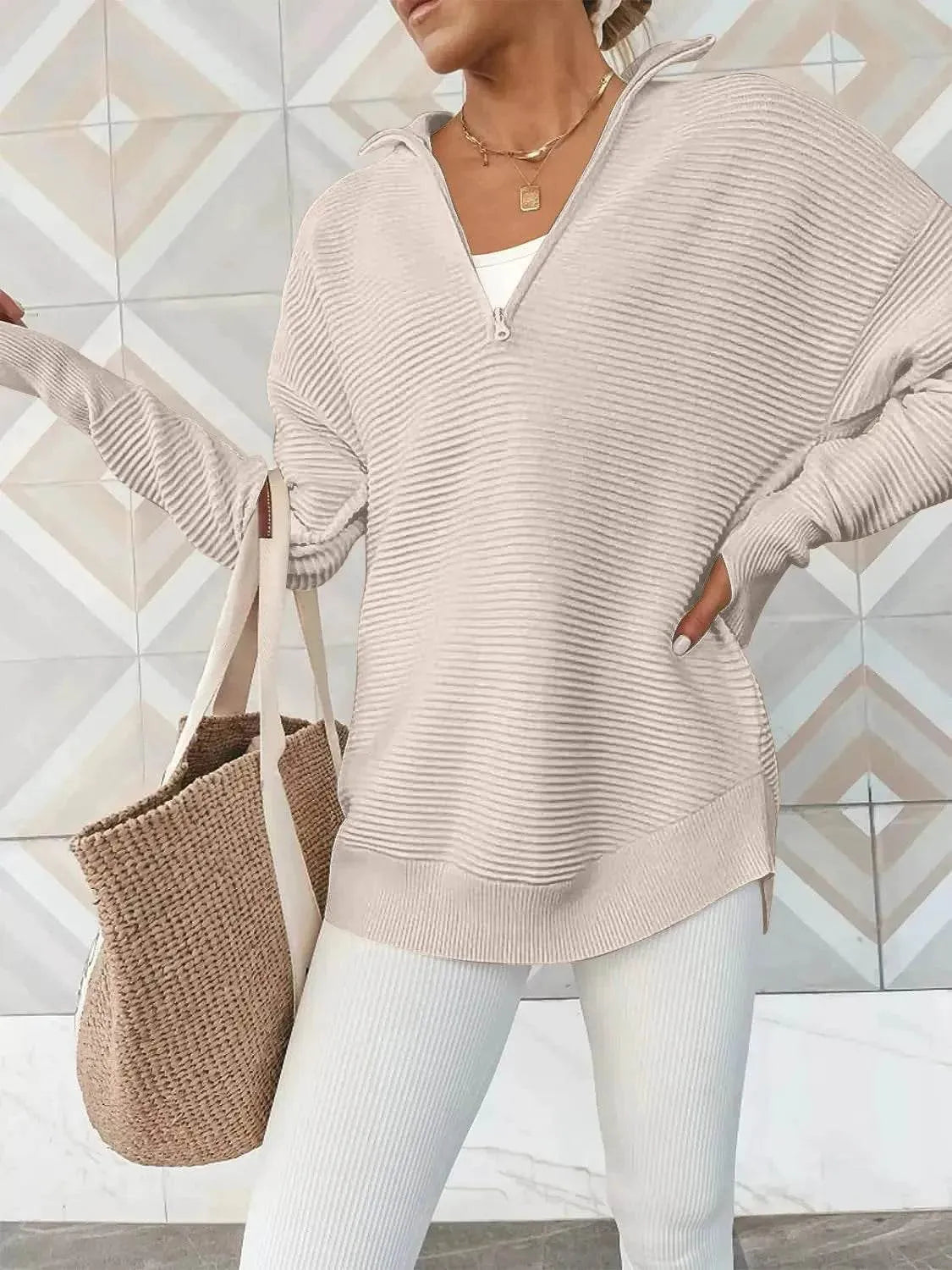 Half Zip Long Sleeve Knit Top - Bona Fide Fashion