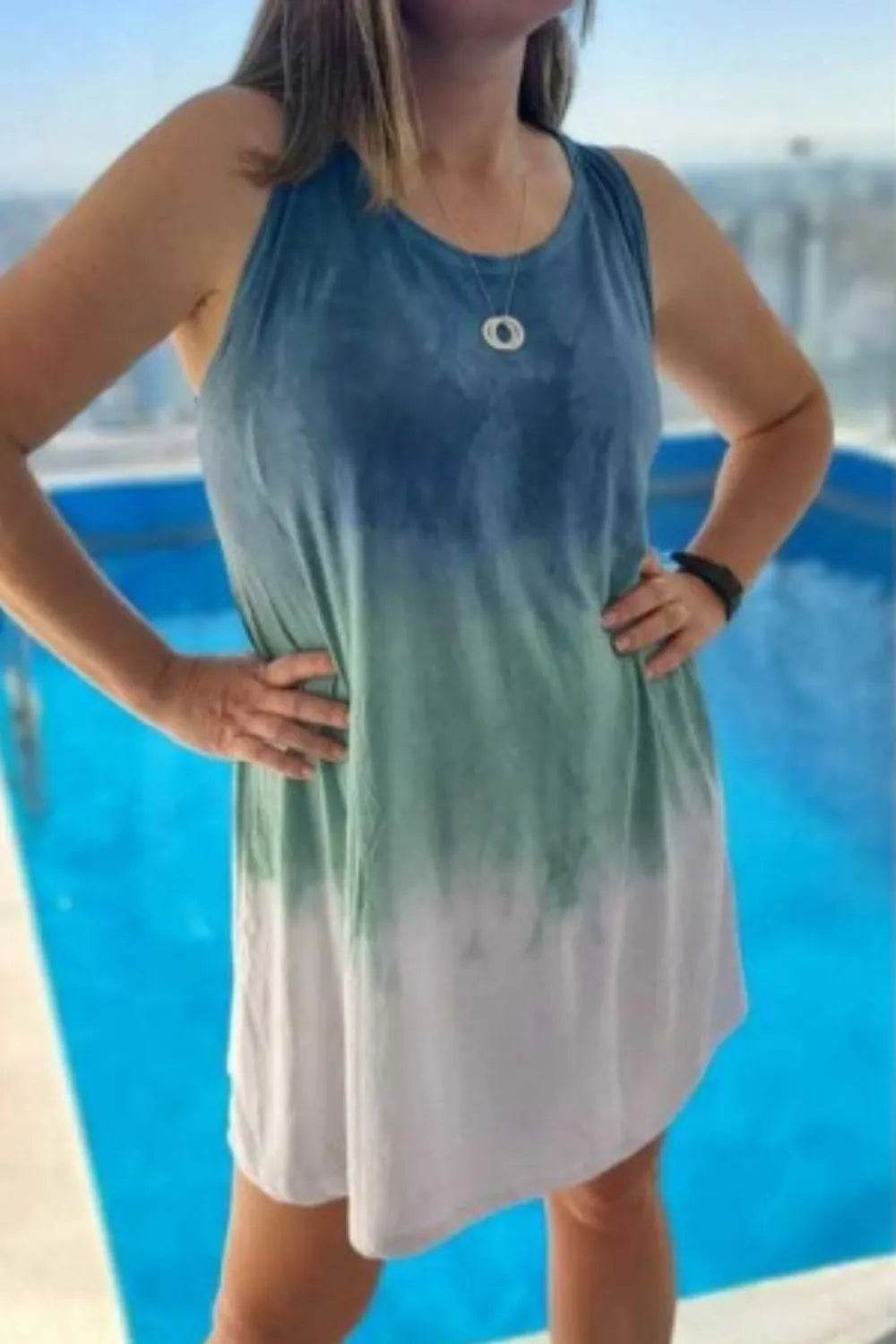 Full Size Tie-Dye Sleeveless Mini Tank Dress Plus Size - Bona Fide Fashion