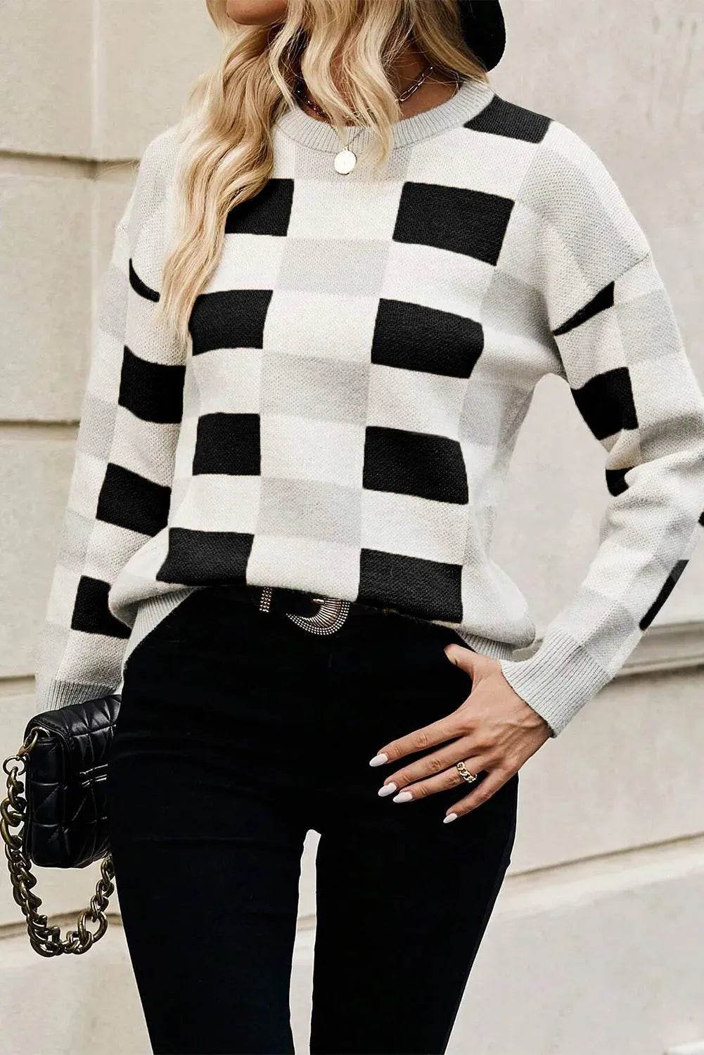 Color Block Round Neck Sweater - Bona Fide Fashion