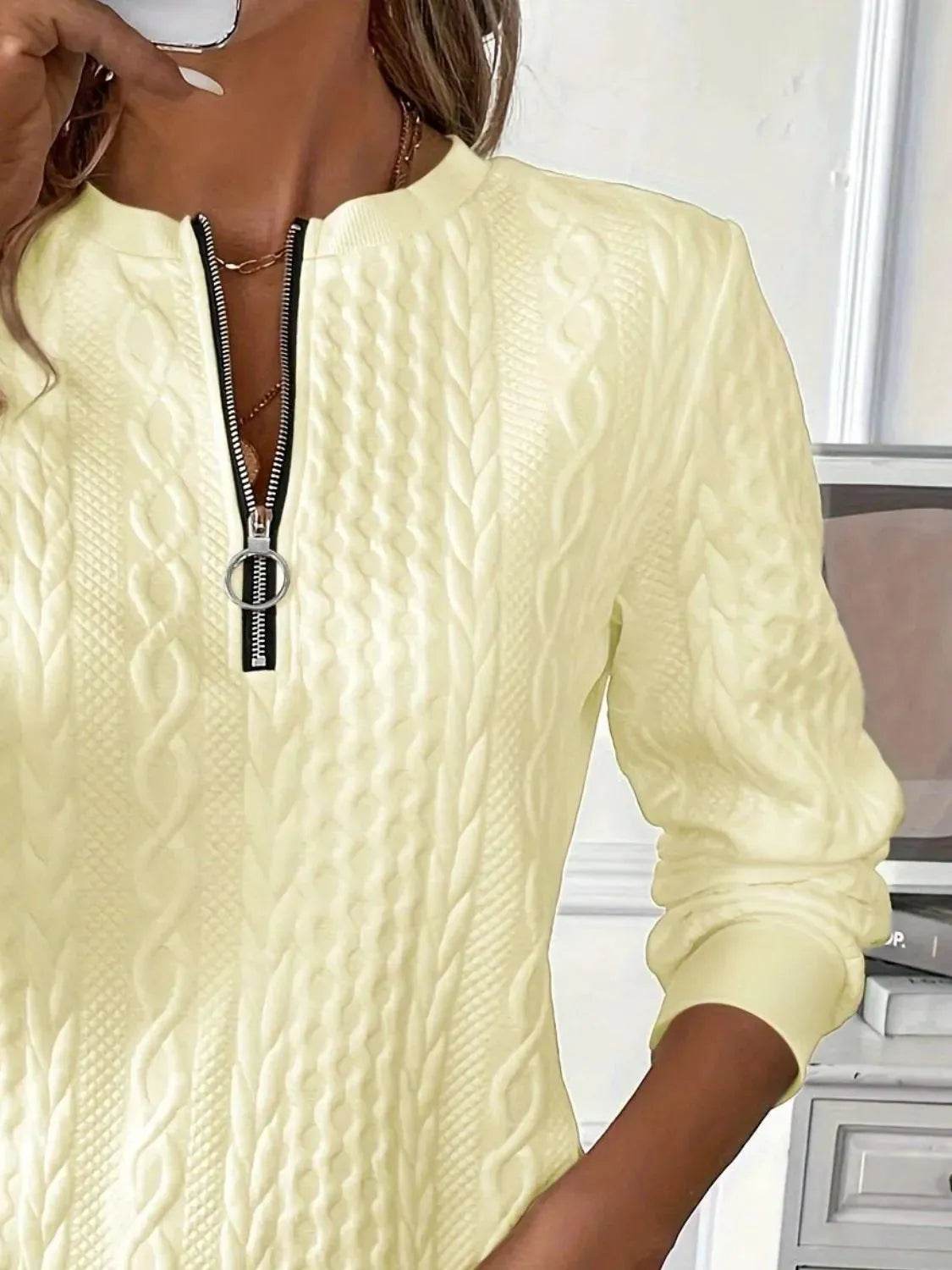 Texture Half Zip Long Sleeve Sweatshirt - Bona Fide Fashion