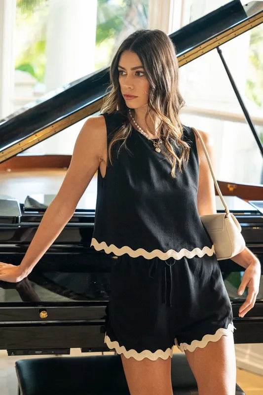 Annie Wear Two-Piece Set – Ric Rac Trim Detailed Top and Shorts for Summer Looks - Bona Fide Fashion