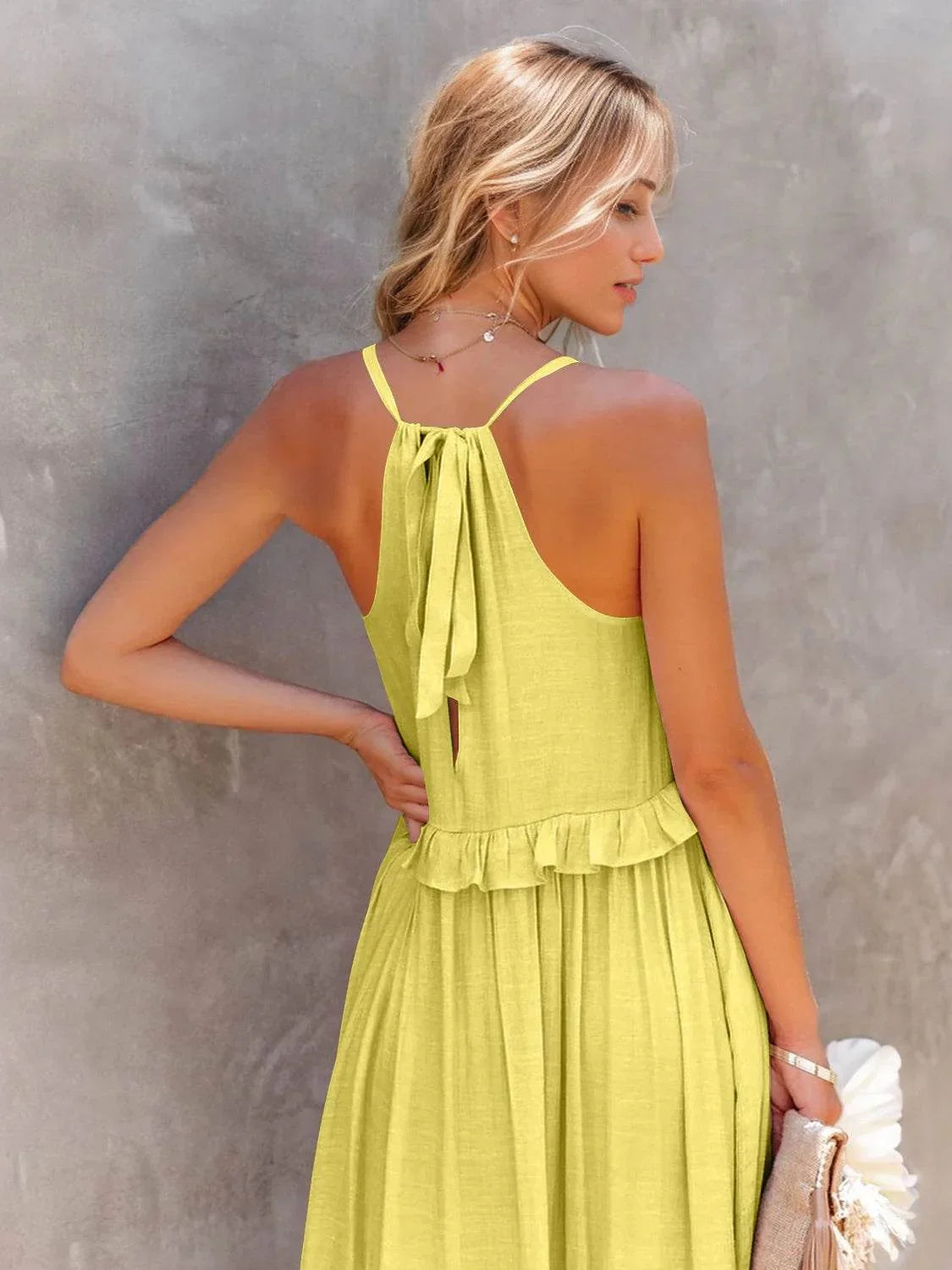 Ruffled Sleeveless Tiered Maxi Dress with Pockets - Bona Fide Fashion