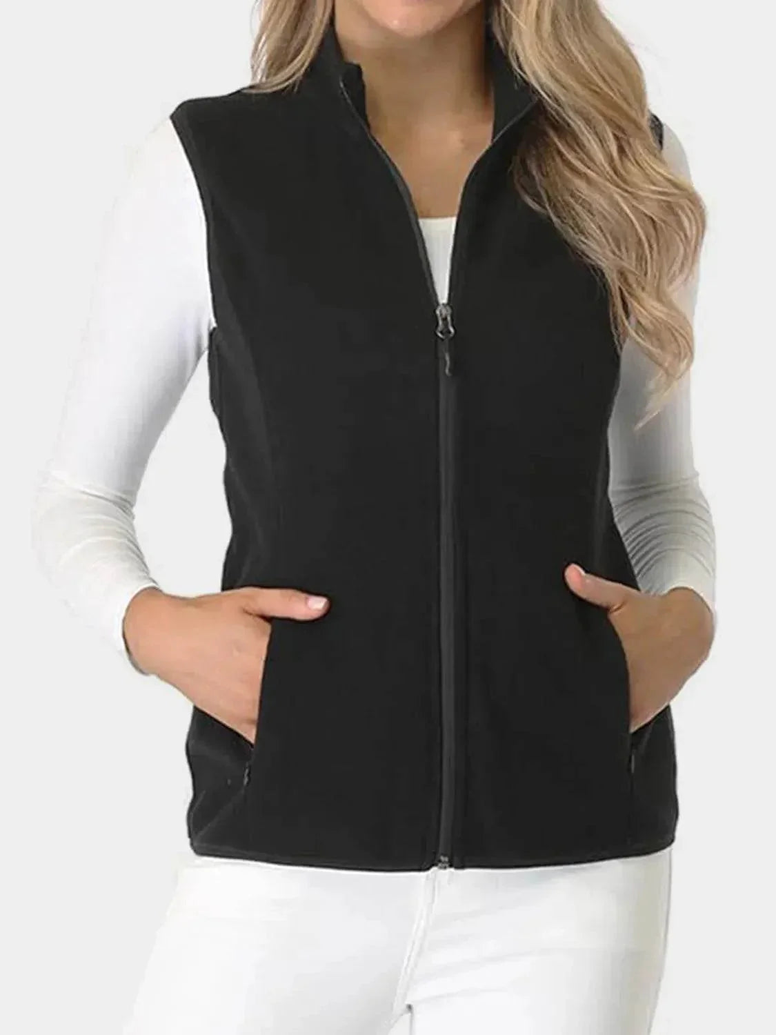 Zip Up Turtleneck Vest with Pockets - Bona Fide Fashion