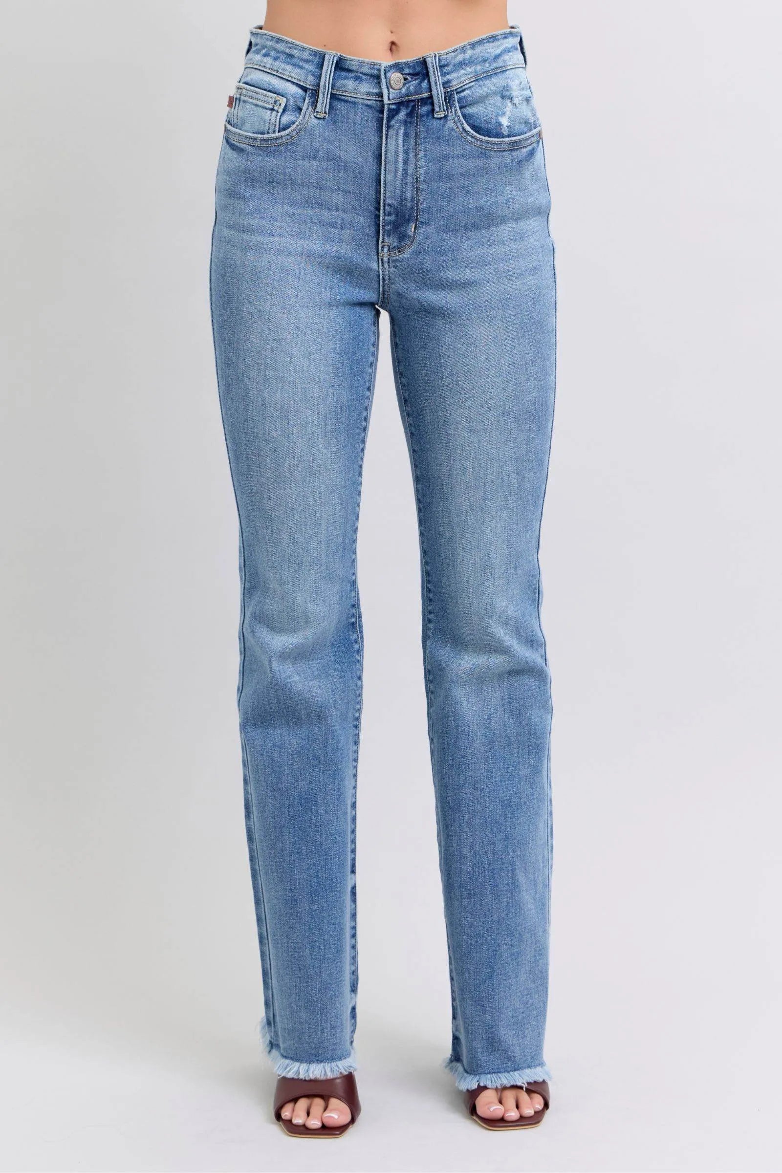 Judy Blue Full Size Raw Hem High Rise Bootcut Jeans - Bona Fide Fashion