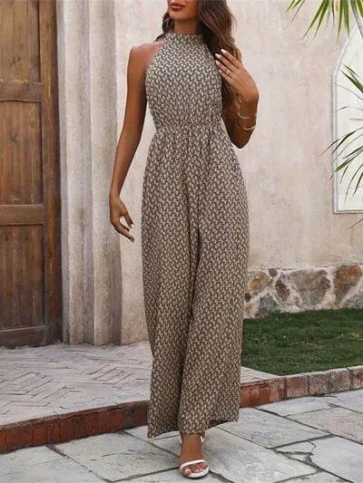 Printed Wide Leg Sleeveless Jumpsuit - Bona Fide Fashion