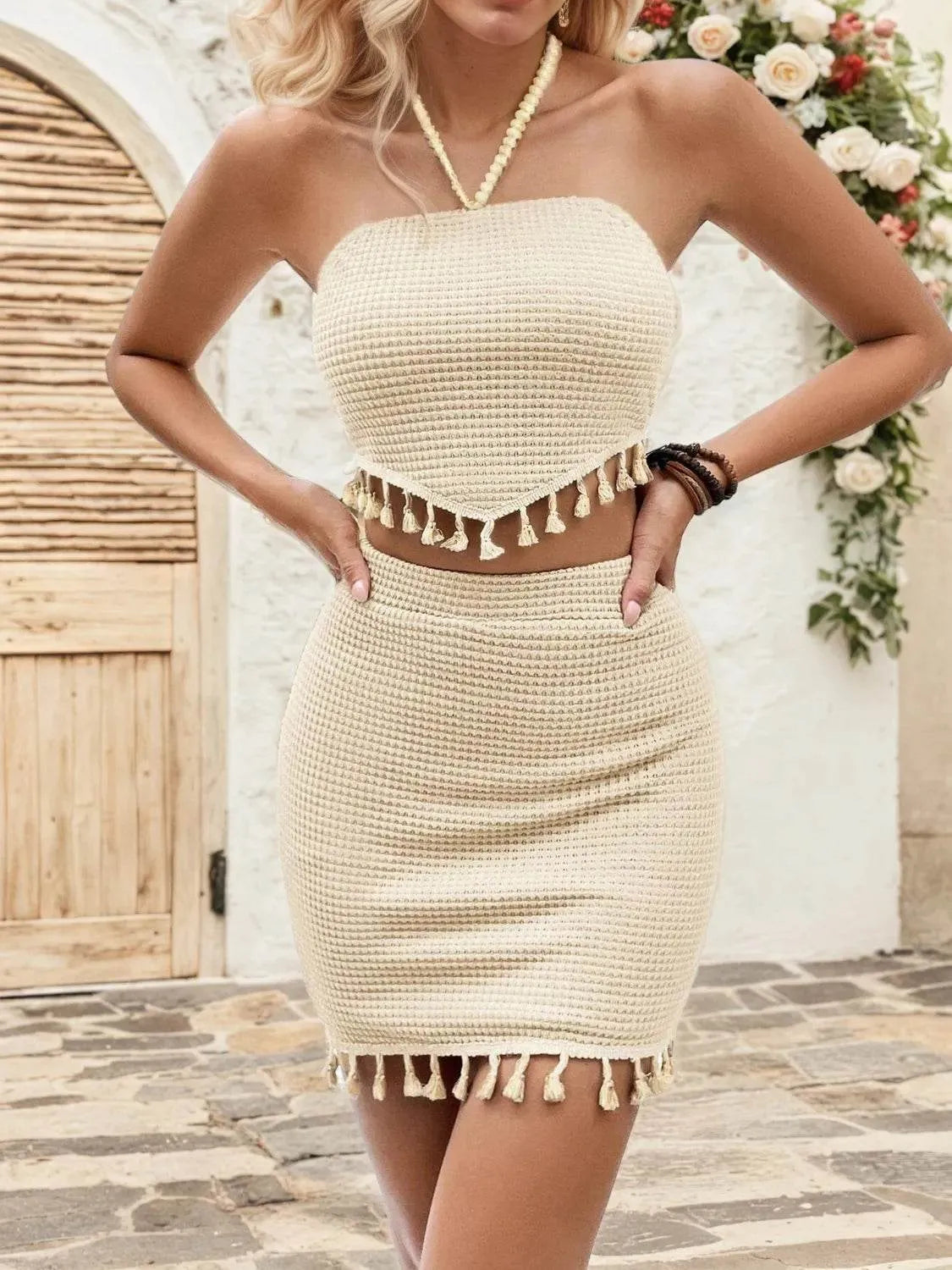 Waffle Halter Neck & Skirt Set | Cozy & Trendy Matching Outfit – Bona Fide Fashion - Matching Sets
