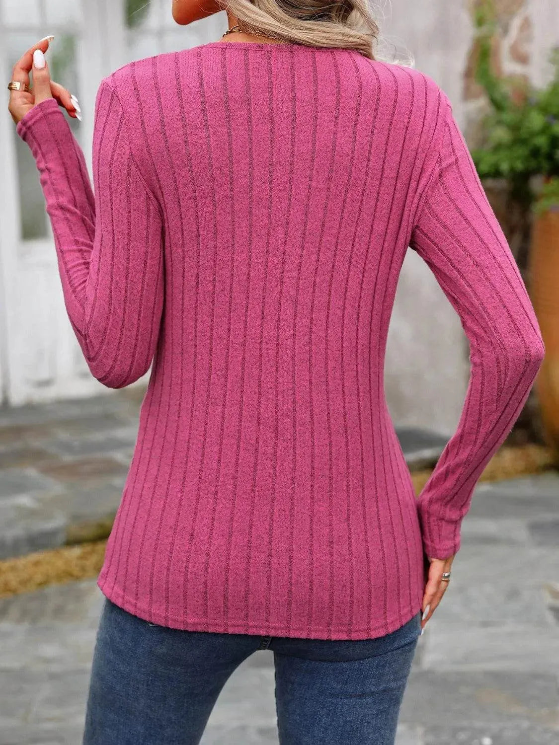 Decorative Button Round Neck Long Sleeve T-Shirt - Bona Fide Fashion