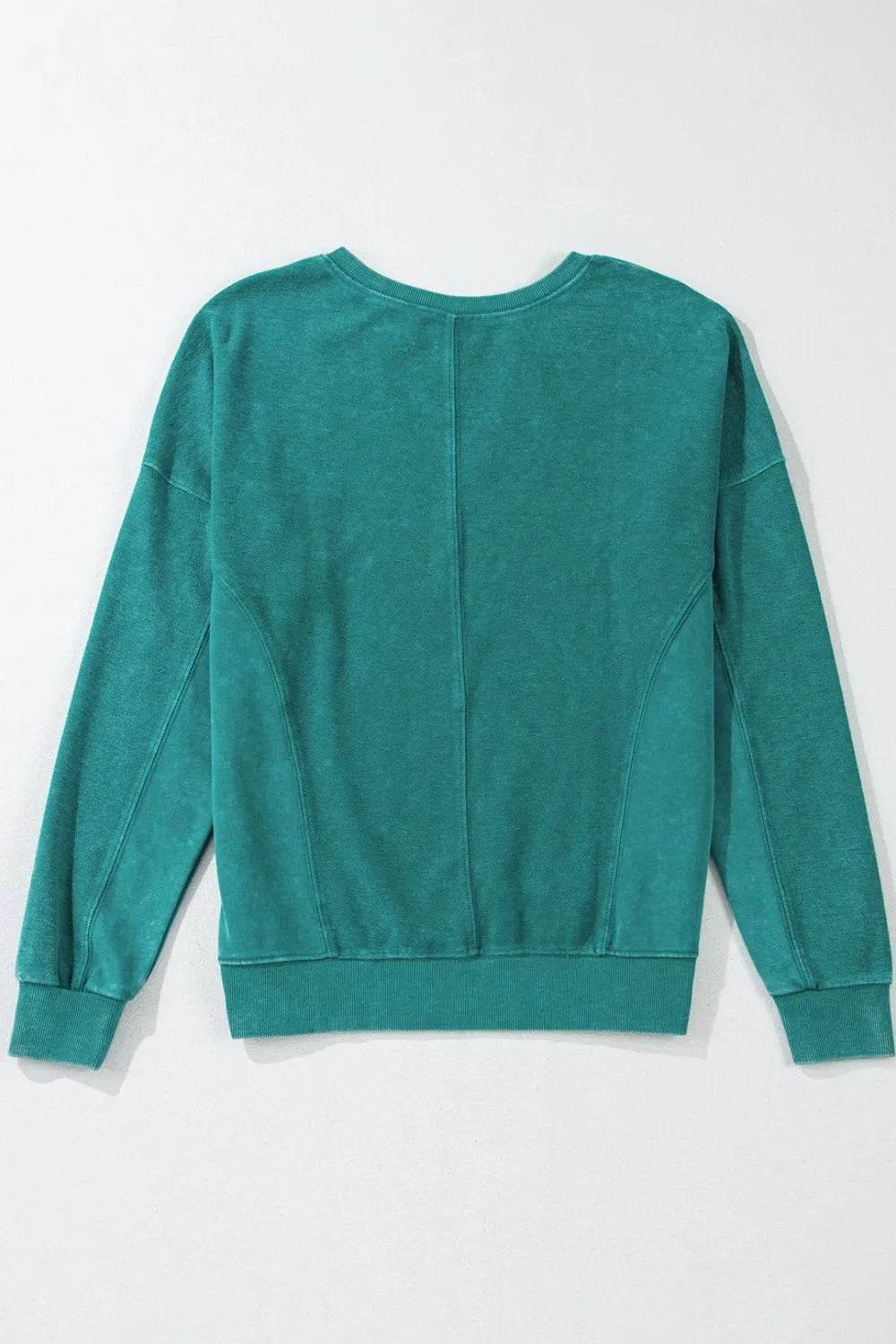 Notched Drop Shoulder Long Sleeve Sweatshirt - Bona Fide Fashion