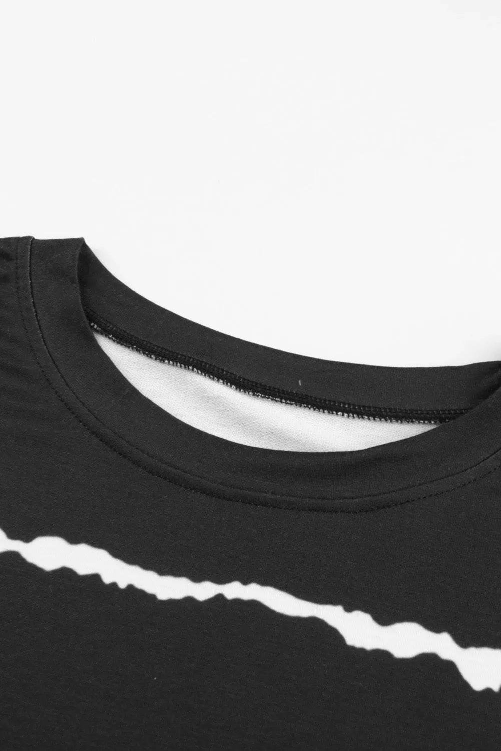 Slit Contrast Striped Round Neck Long Sleeve T-Shirt - Bona Fide Fashion