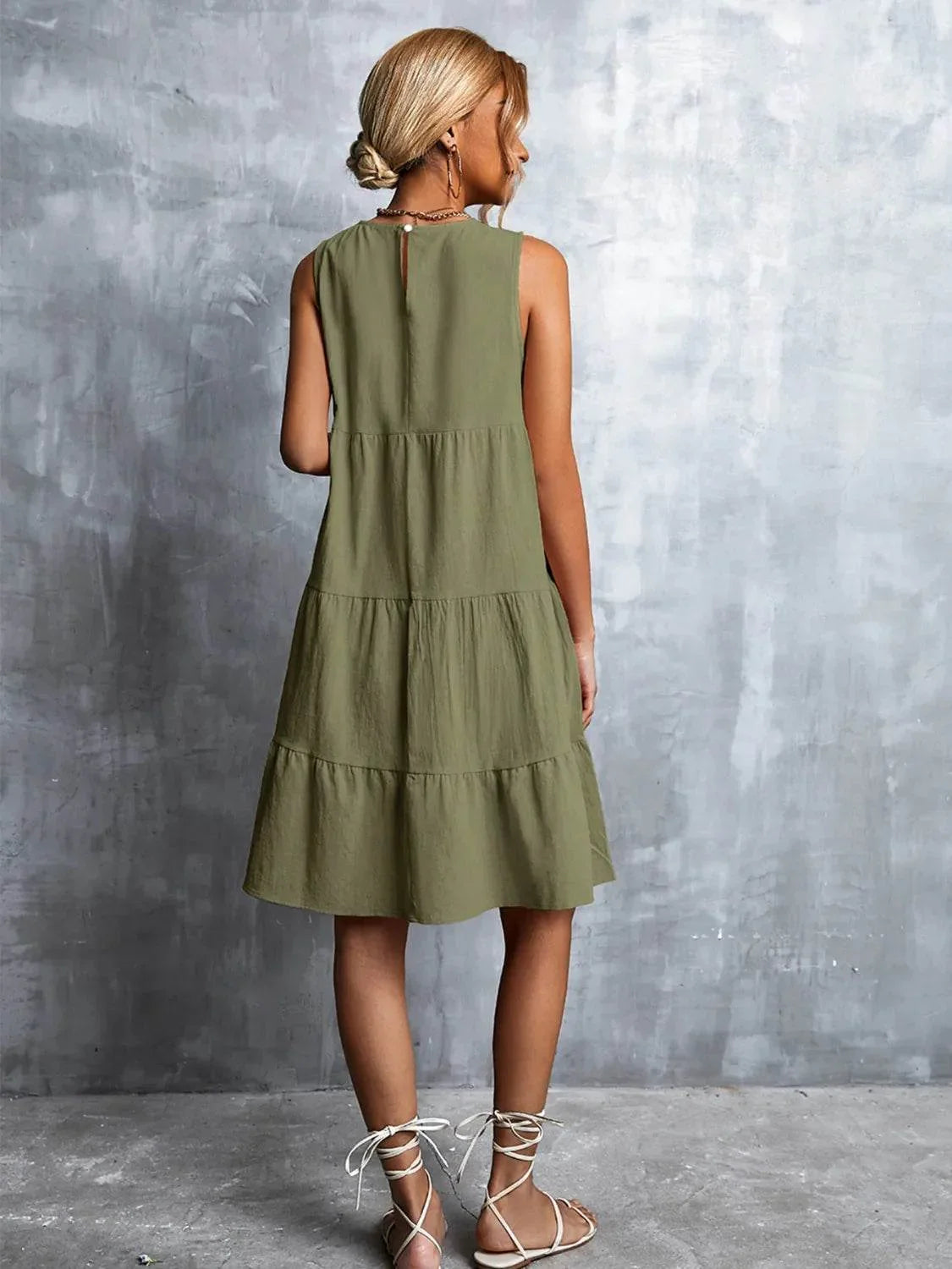 Tiered Round Neck Sleeveless Mini Tank Dress - Bona Fide Fashion