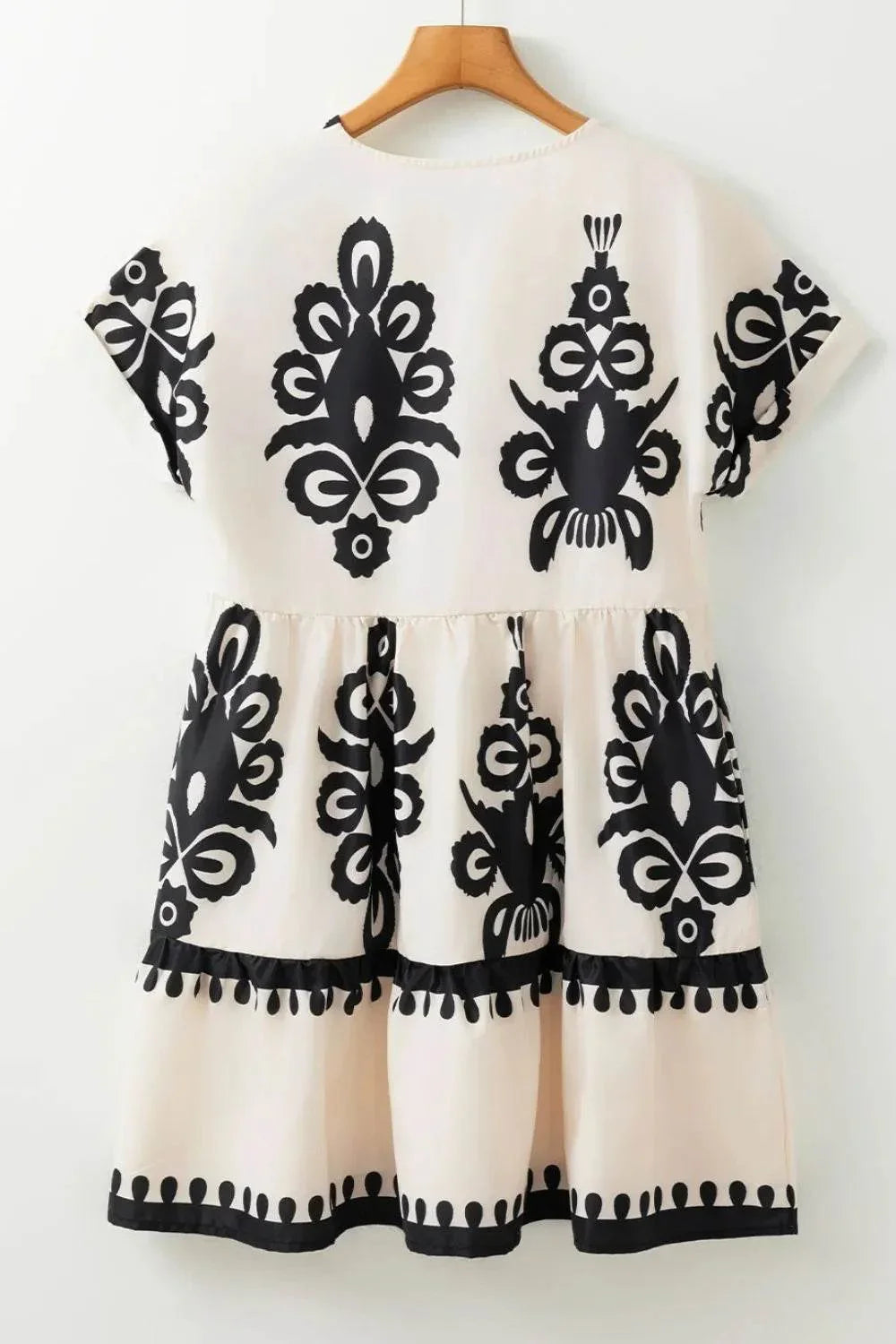 Printed V-Neck Short Sleeve Dress - Bona Fide Fashion